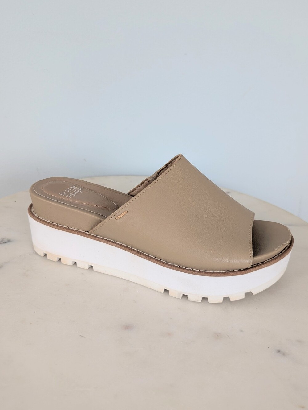 Eileen Fisher Women's Tan Leather Platform Slide Sandals